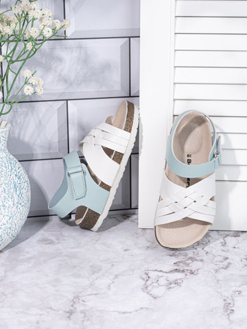 KIDS Open Toe Flats With Side Velcro WHITE 4501