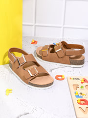 KIDS Open Toe Flats With Buckles TAN 4502