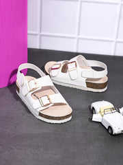 KIDS Open Toe Flats With Buckles WHITE 4502