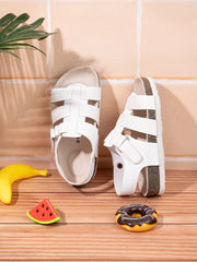 KIDS Open Toe Flats With Side Velcro WHITE