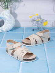 KIDS  Open Toe Flats With Side Velcro BEIGE 4501