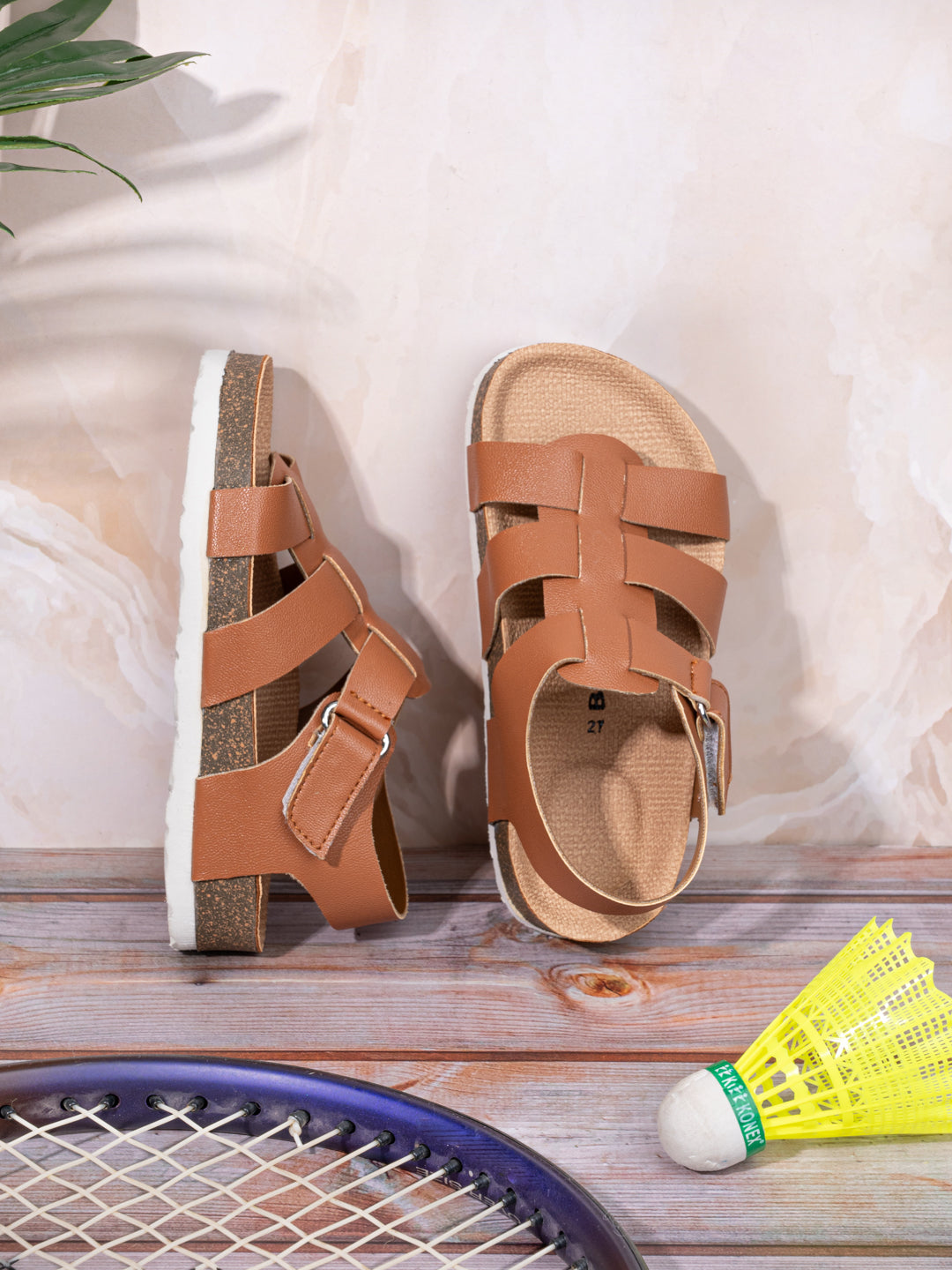 KIDS Open Toe Flats With Buckles TAN 4503