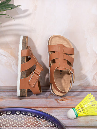 KIDS Open Toe Flats With Buckles TAN 4503