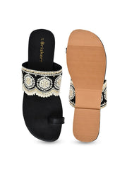 Embroidered Ethnic One Toe Flats
