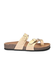 Gold-Toned & Brown Comfort Heels with Buckles for Women