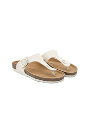 Women White T-Strap Flats with Buckle