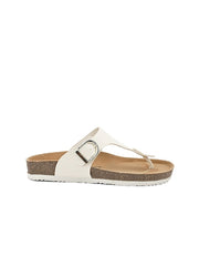 Women White T-Strap Flats with Buckle