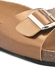 Women Copper-Toned Open Toe Flats with Buckles