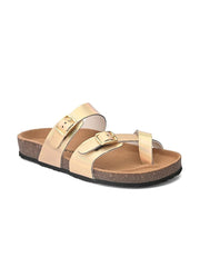 Gold-Toned & Brown Comfort Heels with Buckles for Women