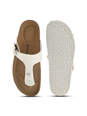 Women White T-Strap Flats with Buckle