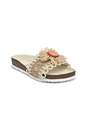 Women Floral Jute Fabric Sliders