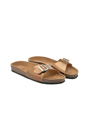 Women Copper-Toned Open Toe Flats with Buckles