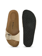 Women Beige Open Toe Flats with Buckles