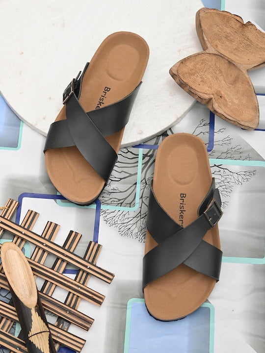 Women Black Open Toe Flats