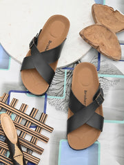 Women Black Open Toe Flats