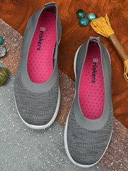 Women Grey Woven Design Slip-On Sneakers